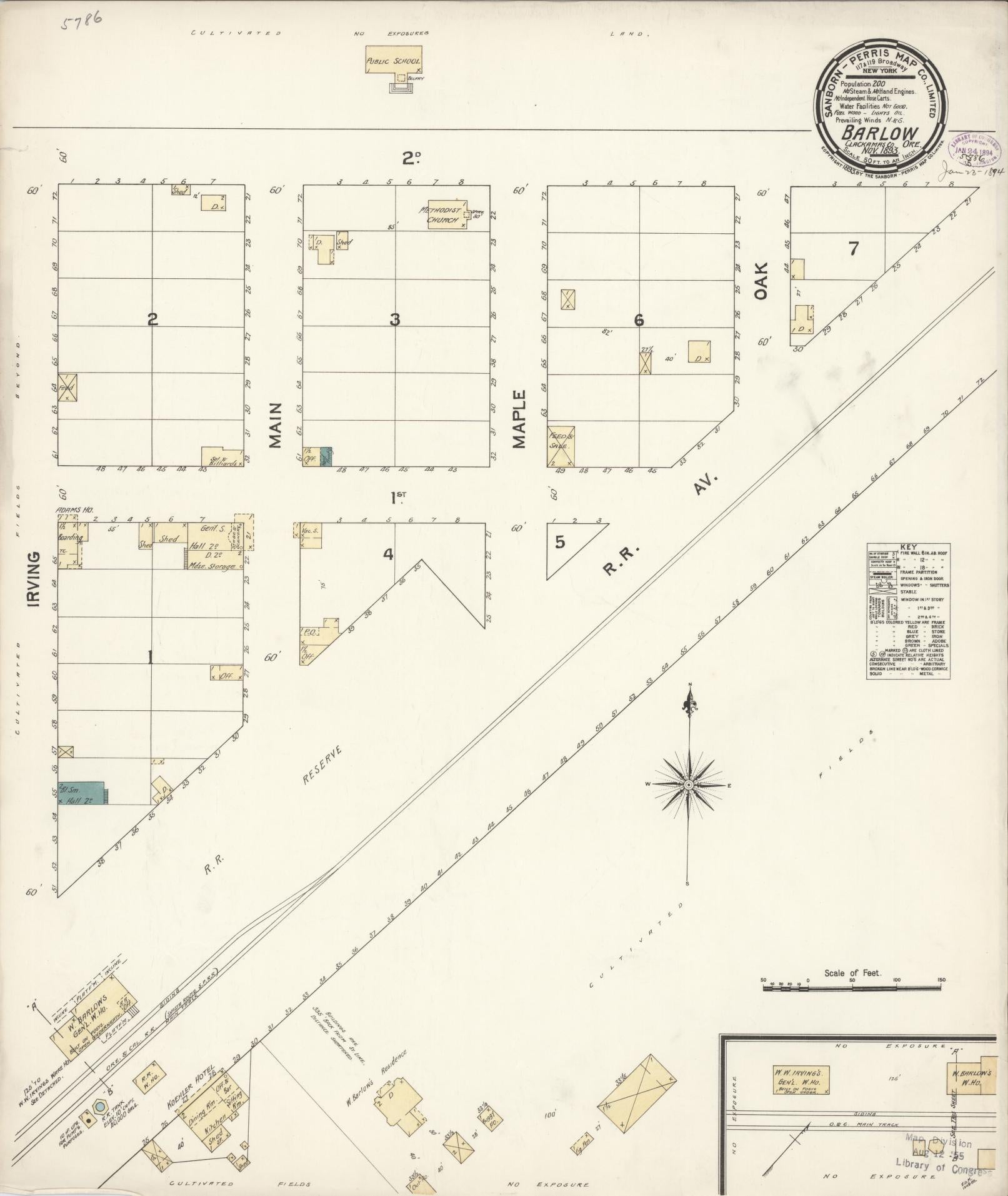 Sanborn Fire Insurance Map from Barlow, Clackamas County, Oregon (1893), Sheet #0001 - Historic Sanborn Fire Insurance Map Print, vintage old map wall art, antique decor, genealogy gift, Oregon Oregon map