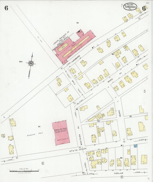 Sanborn Fire Insurance Map from Towanda, Bradford County, Pennsylvania (1927), Sheet #0006 - Historic Sanborn Fire Insurance Map Print, vintage old map wall art, antique decor, genealogy gift, Pennsylvania Pennsylvania map