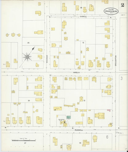 Sanborn Fire Insurance Map from Orangeburg, Orangeburg County, South Carolina (1904), Sheet #0002 - Complete Map Set gallery image, historic Sanborn map, vintage wall art, South Carolina South Carolina