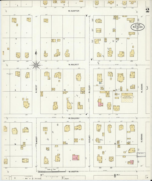 Sanborn Fire Insurance Map from Nevada, Vernon County, Missouri (1906), Sheet #0002 - Historic Sanborn Fire Insurance Map Print, vintage old map wall art, antique decor, genealogy gift, Nevada Nevada map
