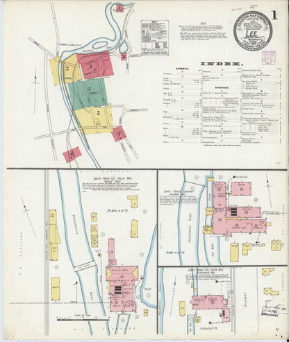 Sanborn Fire Insurance Map from Lee, Berkshire County, Massachusetts (1905), Sheet #0001 - Historic Sanborn Fire Insurance Map Print, vintage old map wall art, antique decor, genealogy gift, Massachusetts Massachusetts map