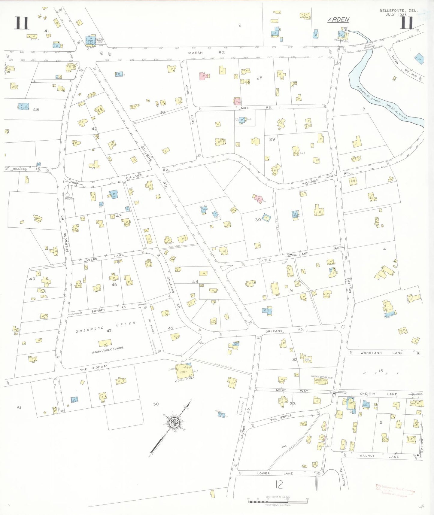 Sanborn Fire Insurance Map from Bellefonte, New Castle County, Delaware (1936), Sheet #0011 - Complete Map Set gallery image, historic Sanborn map, vintage wall art, Delaware Delaware