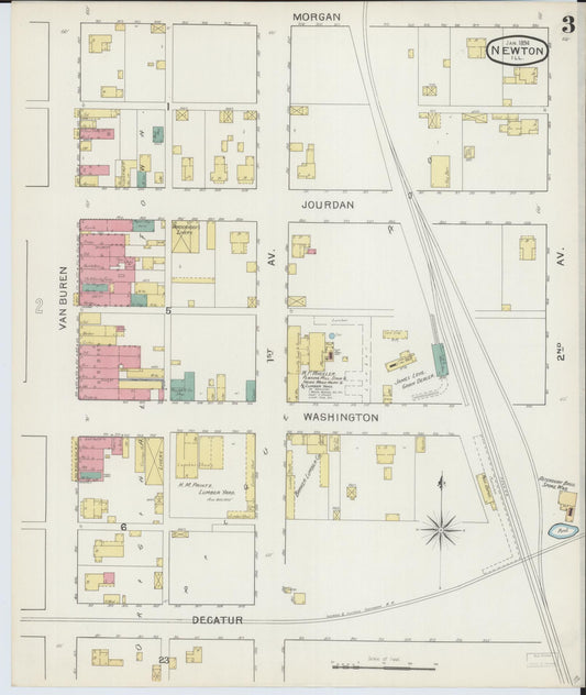 Sanborn Fire Insurance Map from Newton, Jasper County, Illinois (1894), Sheet #0003 - Historic Sanborn Fire Insurance Map Print, vintage old map wall art, antique decor, genealogy gift, Illinois Illinois map