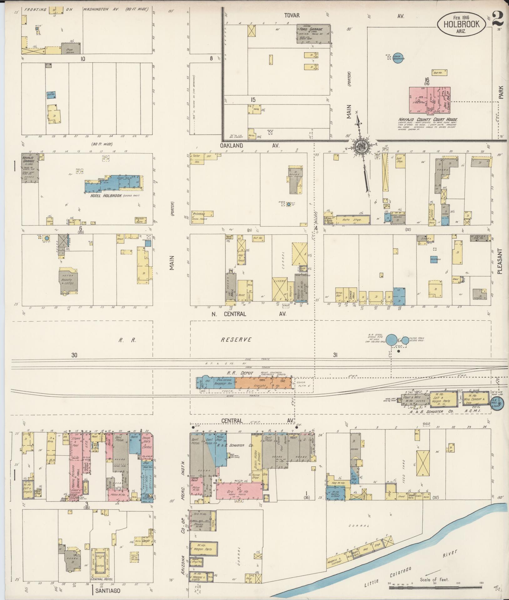 Sanborn Fire Insurance Map from Holbrook, Navajo County, Arizona (1916), Sheet #0002 - Complete Map Set gallery image, historic Sanborn map, vintage wall art, Arizona Arizona