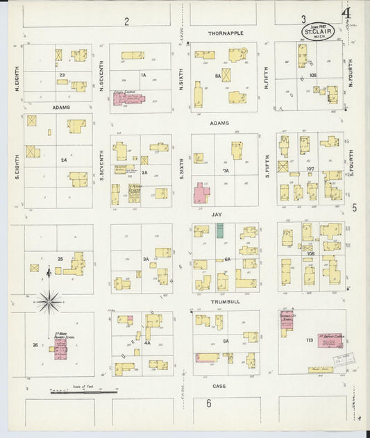 Sanborn Fire Insurance Map from Saint Clair, Saint Clair County, Michigan (1907), Sheet #0004 - Historic Sanborn Fire Insurance Map Print, vintage old map wall art, antique decor, genealogy gift, Michigan Michigan map