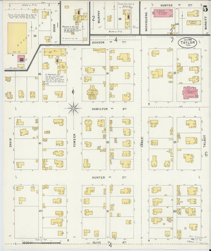 Sanborn Fire Insurance Map from Taylor, Williamson County, Texas (1898), Sheet #0005 - Historic Sanborn Fire Insurance Map Print, vintage old map wall art, antique decor, genealogy gift, Texas Texas map