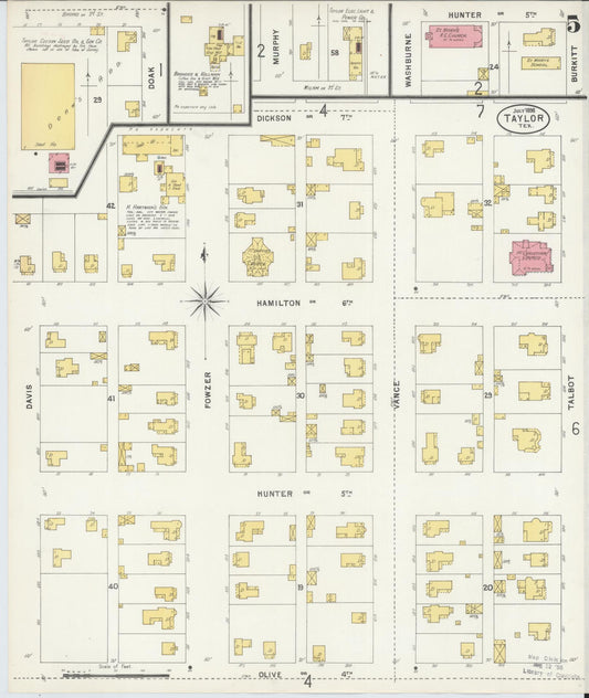 Sanborn Fire Insurance Map from Taylor, Williamson County, Texas (1898), Sheet #0005 - Historic Sanborn Fire Insurance Map Print, vintage old map wall art, antique decor, genealogy gift, Texas Texas map