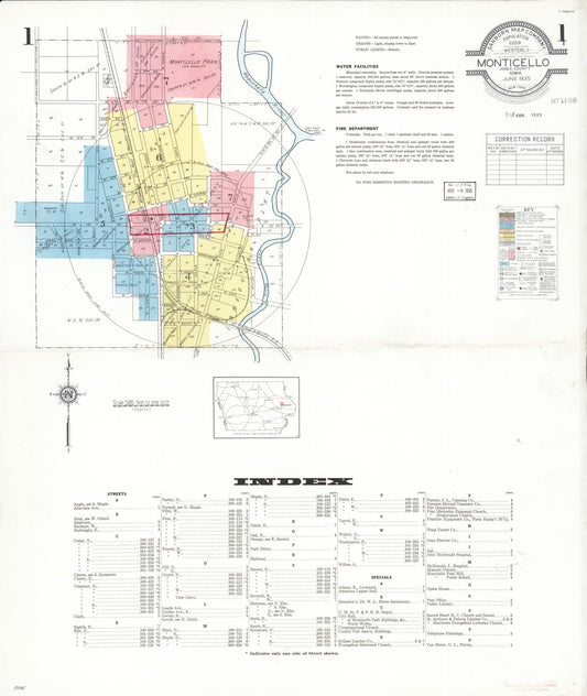 Sanborn Fire Insurance Map from Monticello, Jones County, Iowa (1935), Sheet #0001 - Historic Sanborn Fire Insurance Map Print, vintage old map wall art