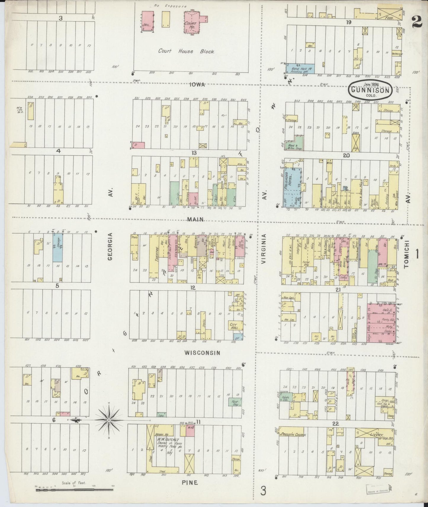 Sanborn Fire Insurance Map from Gunnison, Gunnison County, Colorado (1896), Sheet #0002 - Complete Map Set gallery image, historic Sanborn map, vintage wall art, Colorado Colorado