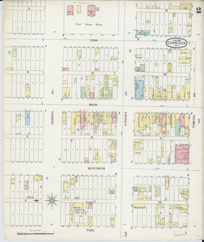 Sanborn Fire Insurance Map from Gunnison, Gunnison County, Colorado (1896), Sheet #0002 - Complete Map Set gallery image, historic Sanborn map, vintage wall art, Colorado Colorado