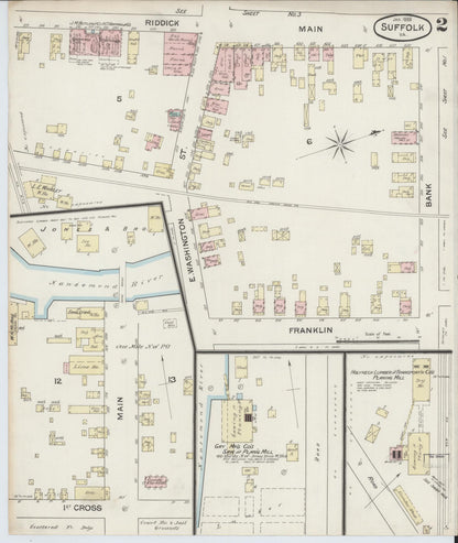 Sanborn Fire Insurance Map from Suffolk, Independent Cities, Virginia (1888), Sheet #0002 - Historic Sanborn Fire Insurance Map Print, vintage old map wall art, antique decor, genealogy gift, Virginia Virginia map