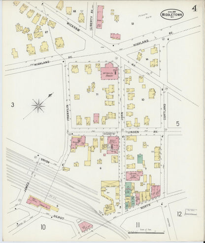 Sanborn Fire Insurance Map from Middletown, Orange County, New York (1897), Sheet #0004 - Complete Map Set gallery image, historic Sanborn map, vintage wall art, New York New York