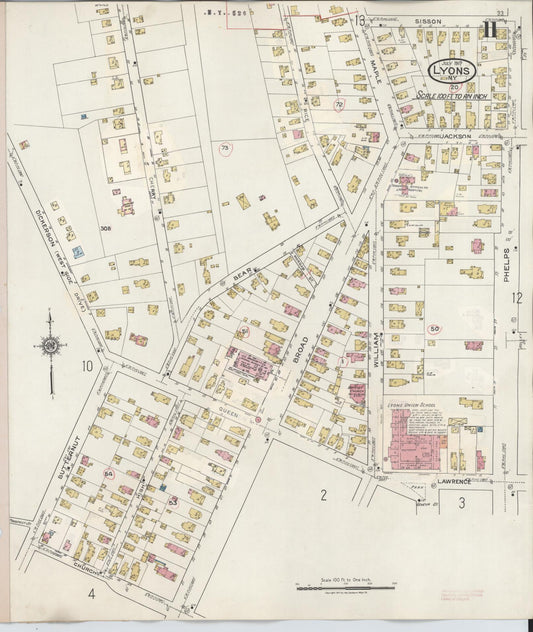 Sanborn Fire Insurance Map from Lyons, Wayne County, New York (1949), Sheet #0011 - Historic Sanborn Fire Insurance Map Print, vintage old map wall art, antique decor, genealogy gift, New York New York map