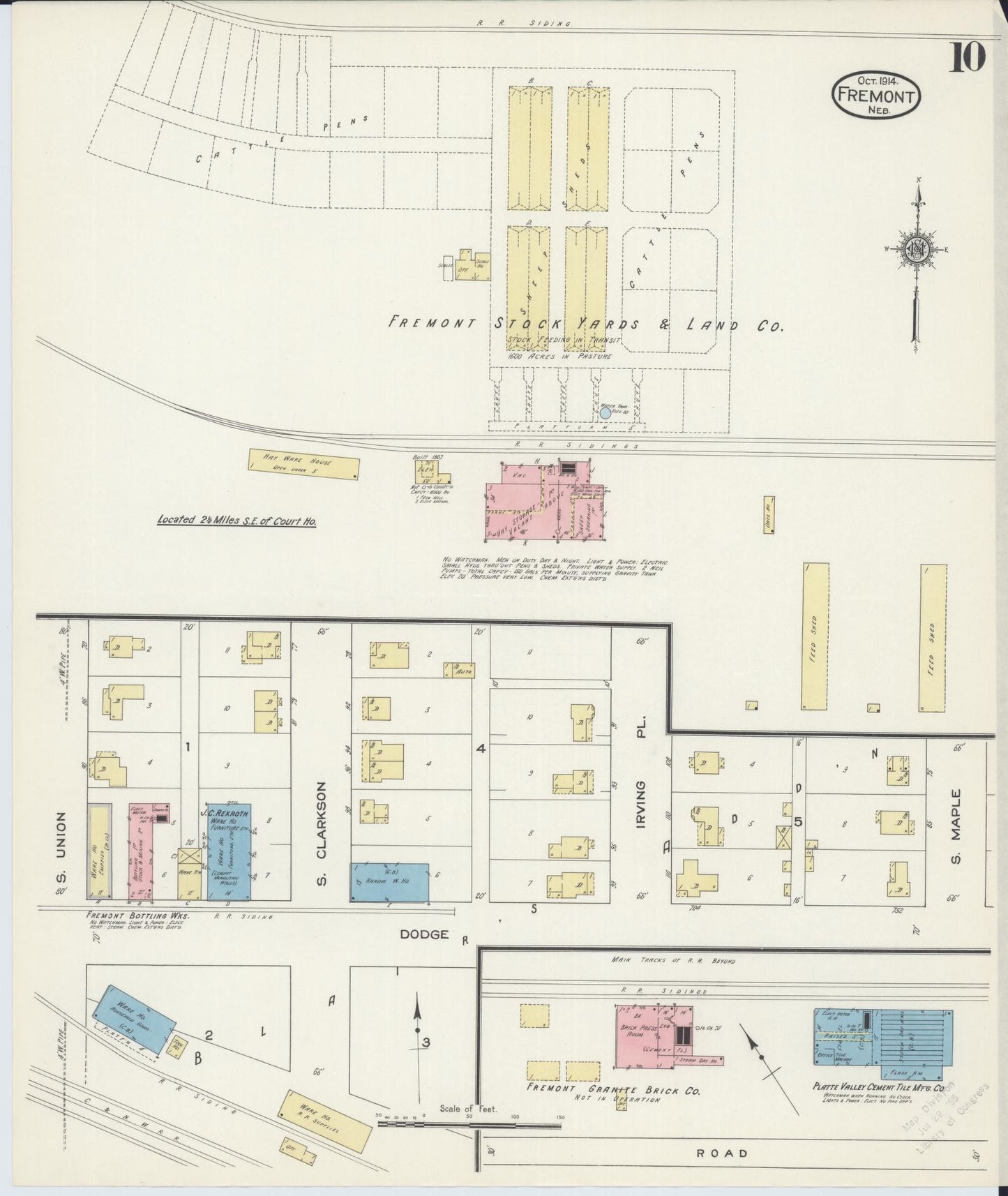 Sanborn Fire Insurance Map from Fremont, Dodge County, Nebraska (1914), Sheet #0010 - Historic Sanborn Fire Insurance Map Print, vintage old map wall art, antique decor, genealogy gift, Nebraska Nebraska map