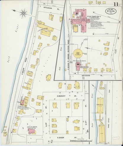 Sanborn Fire Insurance Map from Dixon, Lee County, Illinois (1902), Sheet #0011 - Complete Map Set gallery image, historic Sanborn map, vintage wall art, Illinois Illinois