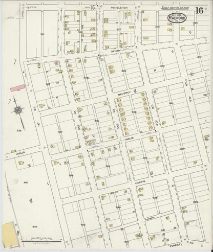 Sanborn Fire Insurance Map from Radford, Independent Cities, Virginia (1920), Sheet #0016 - Historic Sanborn Fire Insurance Map Print, vintage old map wall art, antique decor, genealogy gift, Virginia Virginia map
