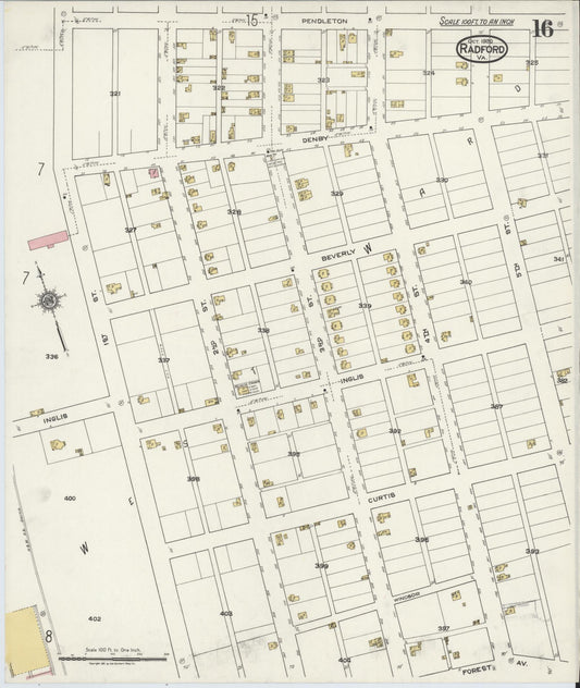 Sanborn Fire Insurance Map from Radford, Independent Cities, Virginia (1920), Sheet #0016 - Historic Sanborn Fire Insurance Map Print, vintage old map wall art, antique decor, genealogy gift, Virginia Virginia map