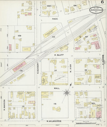 Sanborn Fire Insurance Map from Janesville, Rock County, Wisconsin (1890), Sheet #0006 - Complete Map Set gallery image, historic Sanborn map, vintage wall art, Wisconsin Wisconsin