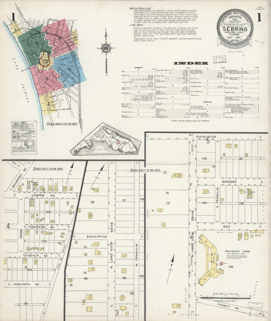 Sanborn Fire Insurance Map from Sebring, Highlands County, Florida (1924), Sheet #0001 - Complete Map Set gallery image, historic Sanborn map, vintage wall art, Florida Florida
