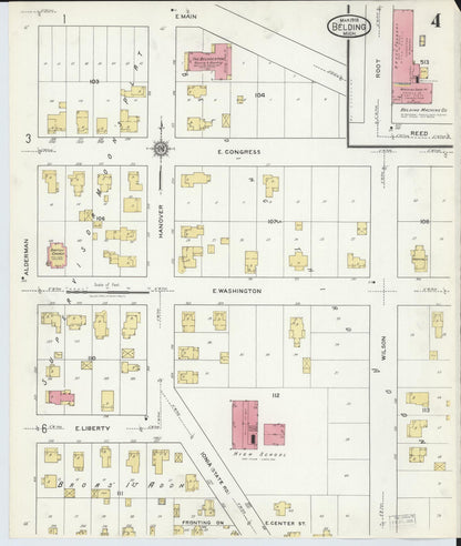 Sanborn Fire Insurance Map from Belding, Ionia County, Michigan (1918), Sheet #0004 - Complete Map Set gallery image, historic Sanborn map, vintage wall art, Michigan Michigan