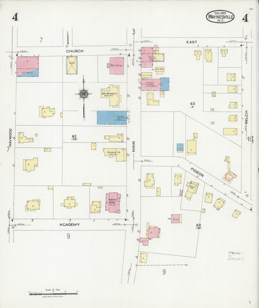 Sanborn Fire Insurance Map from Waynesville, Haywood County, North Carolina (1924), Sheet #0004 - Historic Sanborn Fire Insurance Map Print, vintage old map wall art, antique decor, genealogy gift, North Carolina North Carolina map