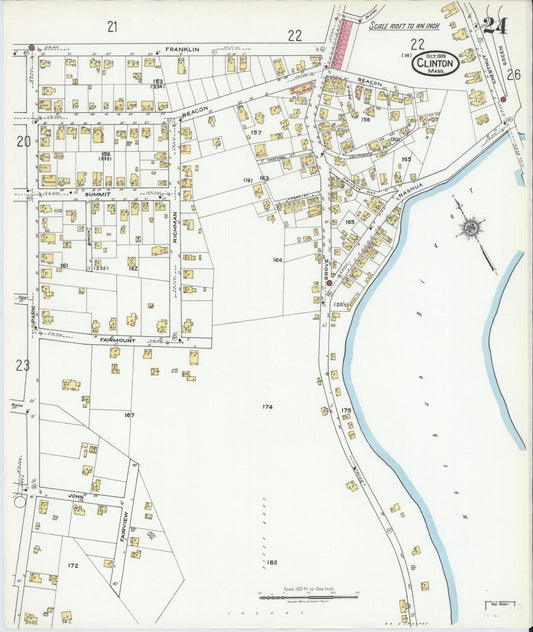 Sanborn Fire Insurance Map from Clinton, Worcester County, Massachusetts (1919), Sheet #0024 - Historic Sanborn Fire Insurance Map Print, vintage old map wall art, antique decor, genealogy gift, Massachusetts Massachusetts map