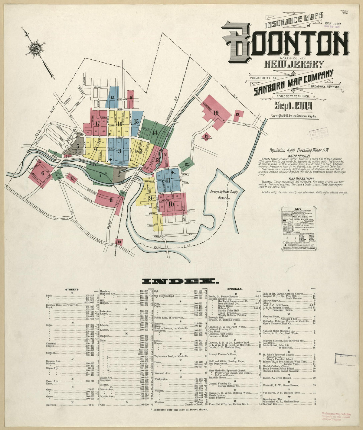 Sanborn Fire Insurance Map from Boonton, Morris County, New Jersey (1909), Sheet #0001 - Historic Sanborn Fire Insurance Map Print, vintage old map wall art, antique decor, genealogy gift, New Jersey New Jersey map