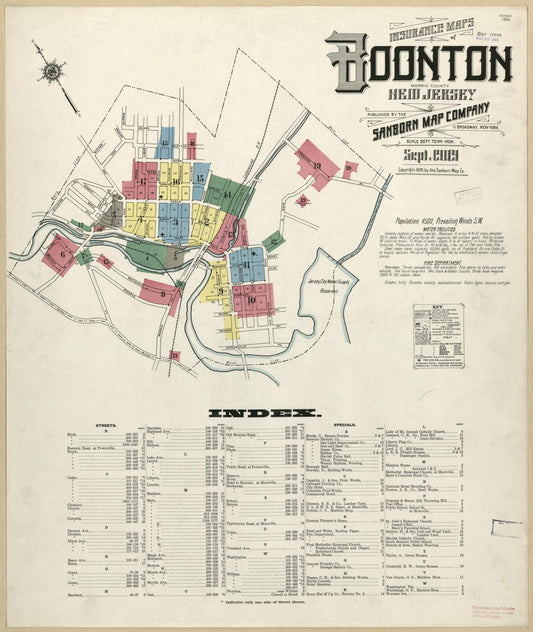 Sanborn Fire Insurance Map from Boonton, Morris County, New Jersey (1909), Sheet #0001 - Historic Sanborn Fire Insurance Map Print, vintage old map wall art, antique decor, genealogy gift, New Jersey New Jersey map