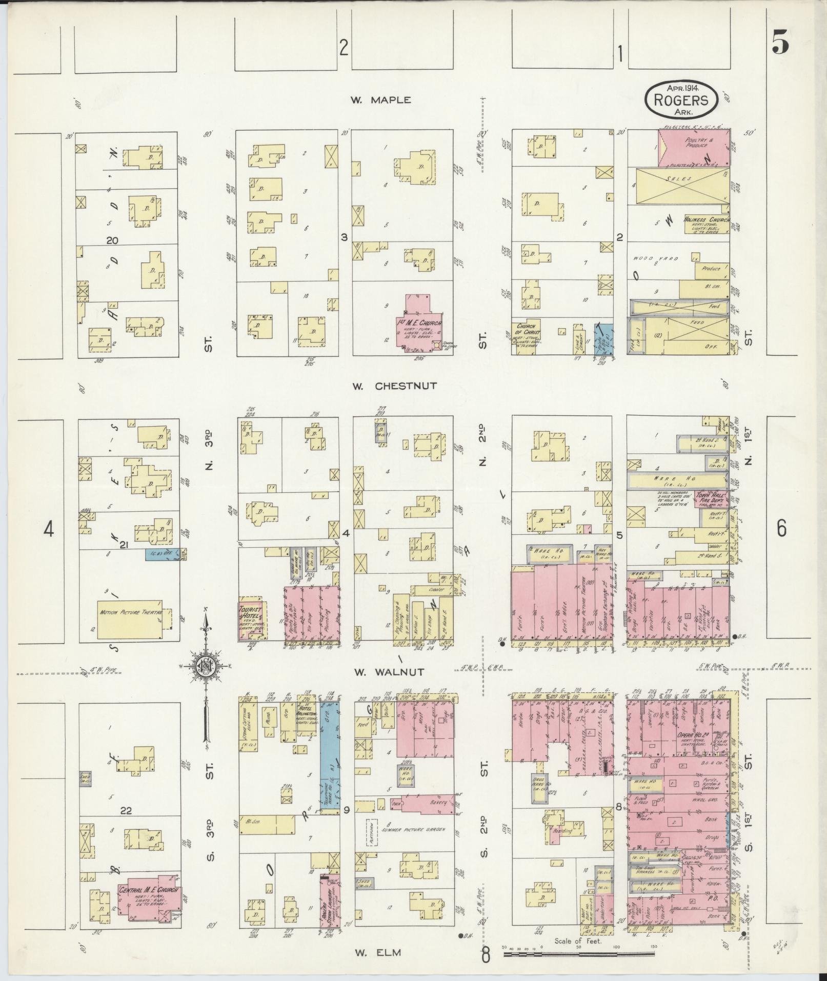 Sanborn Fire Insurance Map from Rogers, Benton County, Arkansas (1914), Sheet #0005 - Complete Map Set gallery image, historic Sanborn map, vintage wall art, Arkansas Arkansas