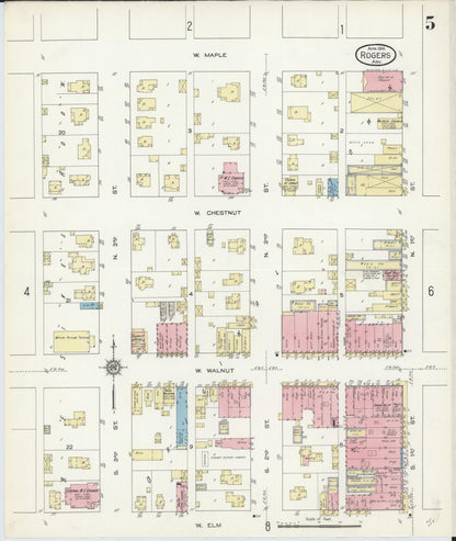 Sanborn Fire Insurance Map from Rogers, Benton County, Arkansas (1914), Sheet #0005 - Complete Map Set gallery image, historic Sanborn map, vintage wall art, Arkansas Arkansas