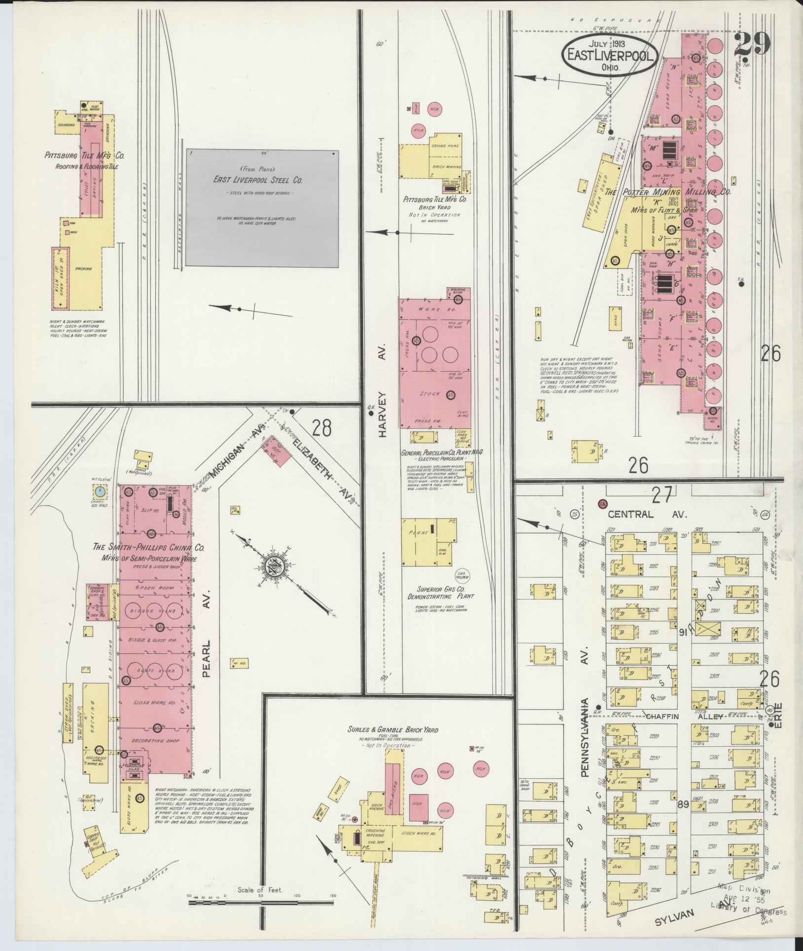 Sanborn Fire Insurance Map from East Liverpool, Columbiana County, Ohio (1913), Sheet #0029 - Historic Sanborn Fire Insurance Map Print, vintage old map wall art, antique decor, genealogy gift, Ohio Ohio map