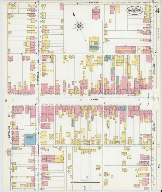 Sanborn Fire Insurance Map from Waynesboro, Franklin County, Pennsylvania (1902), Sheet #0004 - Historic Sanborn Fire Insurance Map Print, vintage old map wall art, antique decor, genealogy gift, Pennsylvania Pennsylvania map