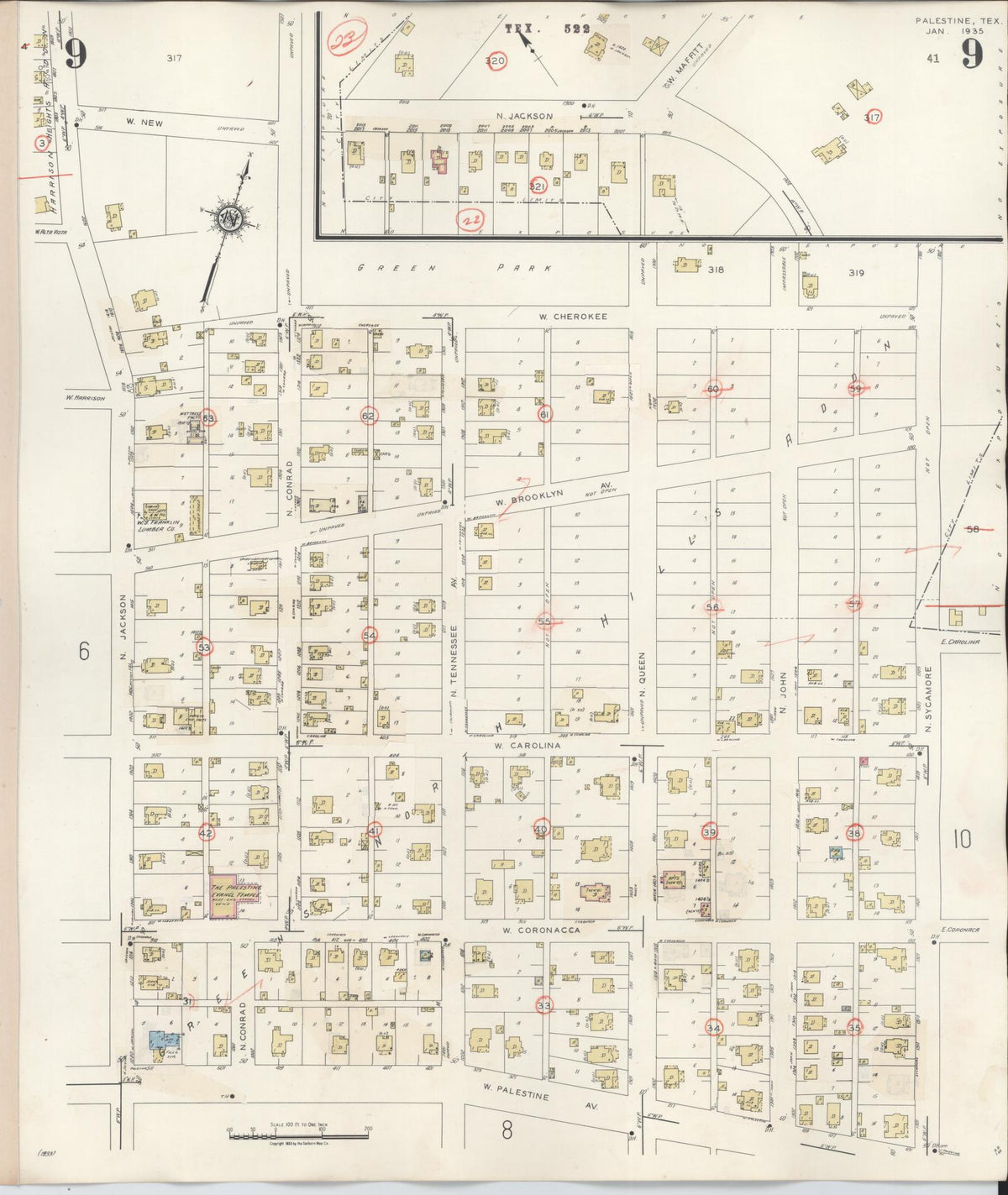 Sanborn Fire Insurance Map from Palestine, Anderson County, Texas (1949), Sheet #0009 - Complete Map Set gallery image, historic Sanborn map, vintage wall art, Texas Texas