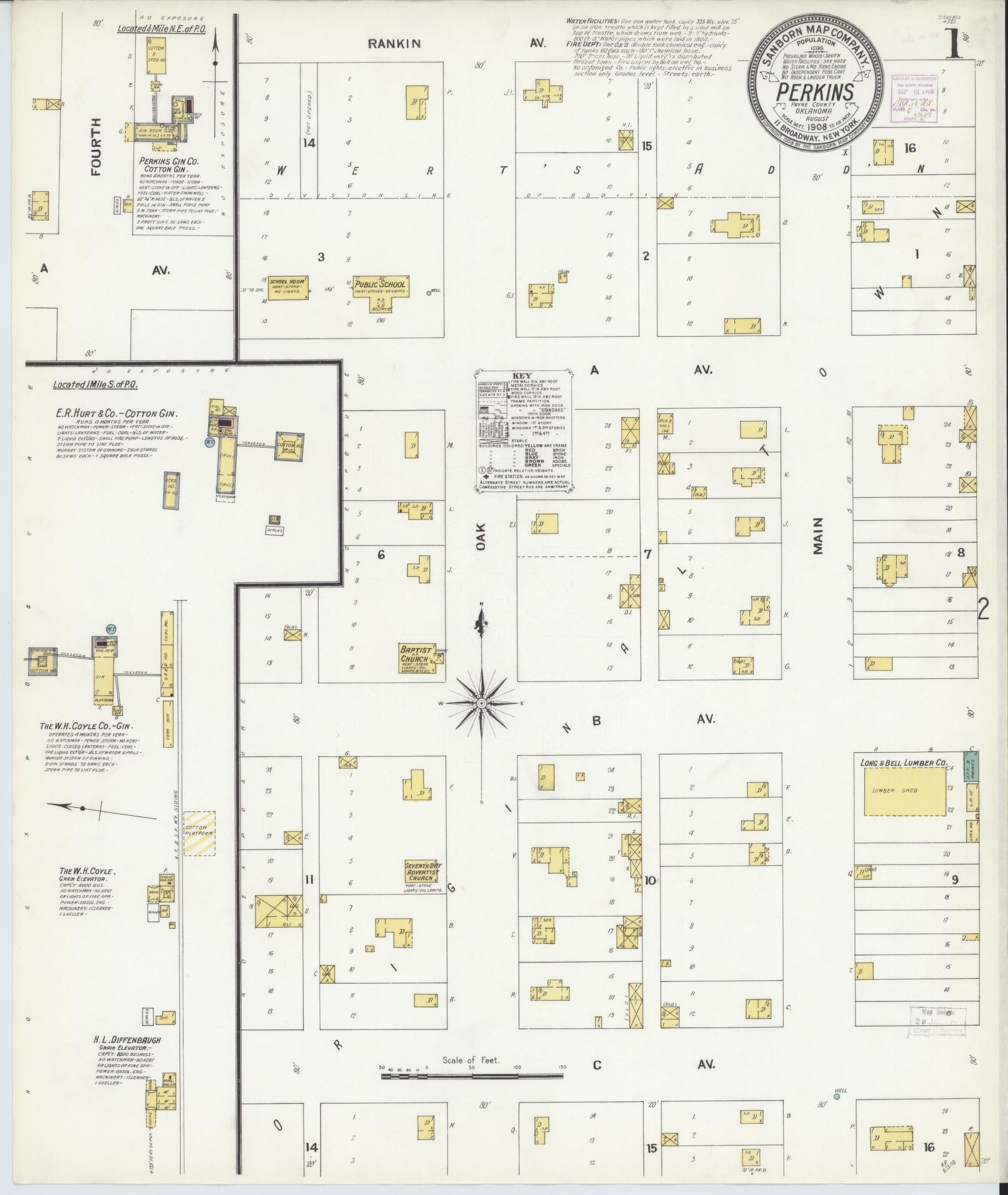 Sanborn Fire Insurance Map from Perkins, Payne County, Oklahoma (1908), Sheet #0001 - Complete Map Set gallery image, historic Sanborn map, vintage wall art, Oklahoma Oklahoma