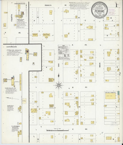 Sanborn Fire Insurance Map from Perkins, Payne County, Oklahoma (1908), Sheet #0001 - Complete Map Set gallery image, historic Sanborn map, vintage wall art, Oklahoma Oklahoma