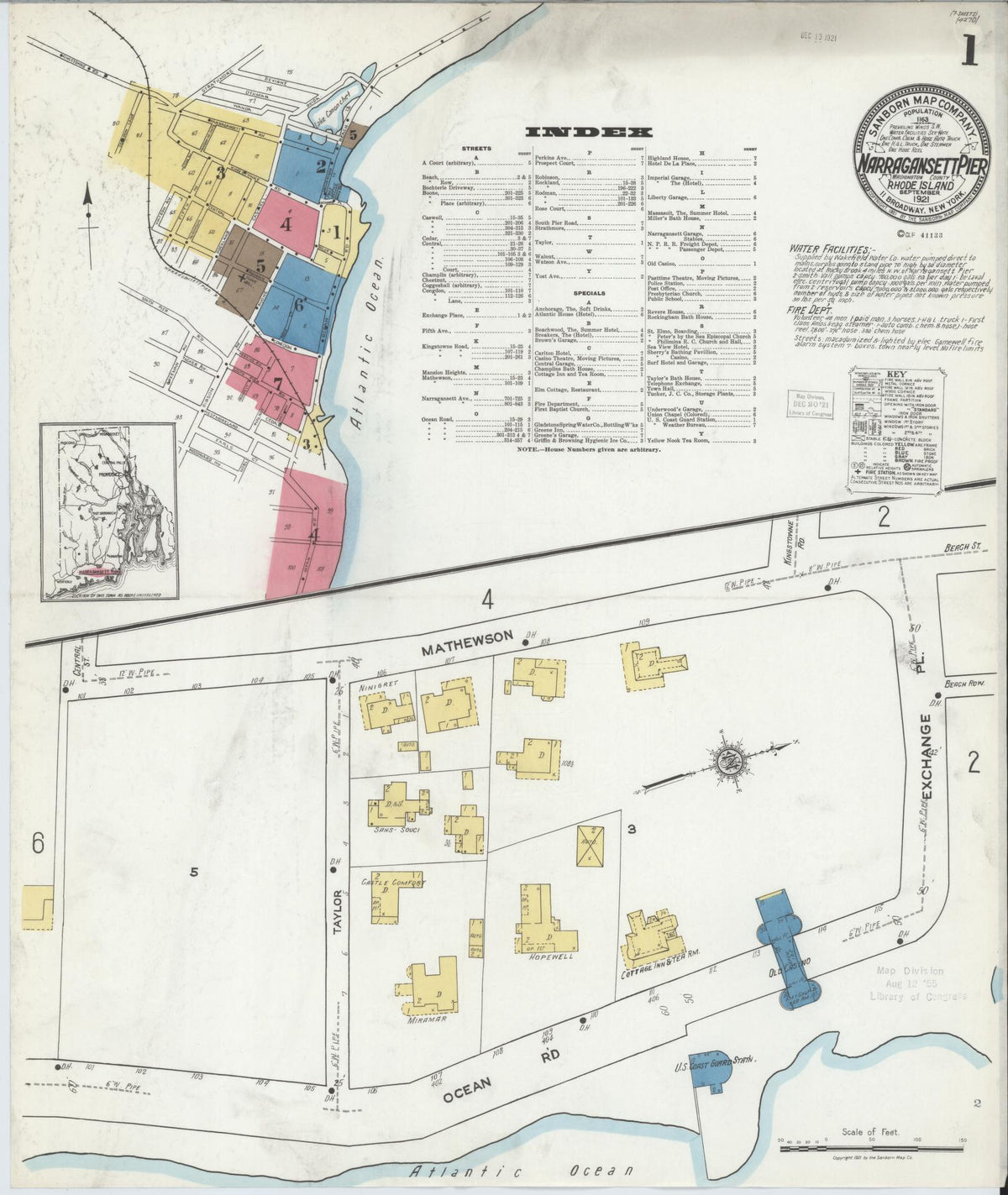 Sanborn Fire Insurance Map from Narragansett Pier, Washington County, Rhode Island (1921), Sheet #0001 - Complete Map Set gallery image, historic Sanborn map, vintage wall art, Rhode Island Rhode Island