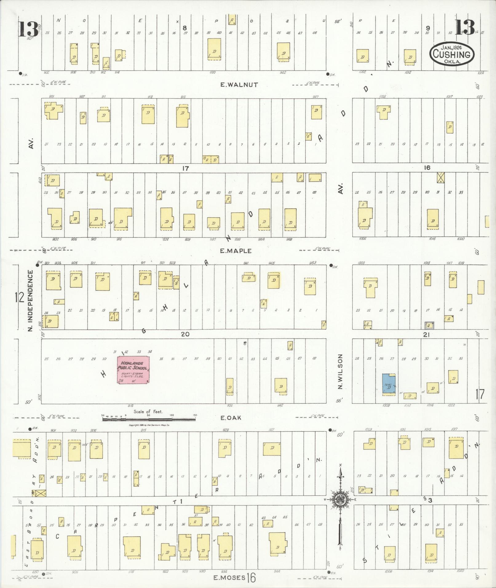 Sanborn Fire Insurance Map from Cushing, Payne County, Oklahoma (1924), Sheet #0013 - Complete Map Set gallery image, historic Sanborn map, vintage wall art, Oklahoma Oklahoma