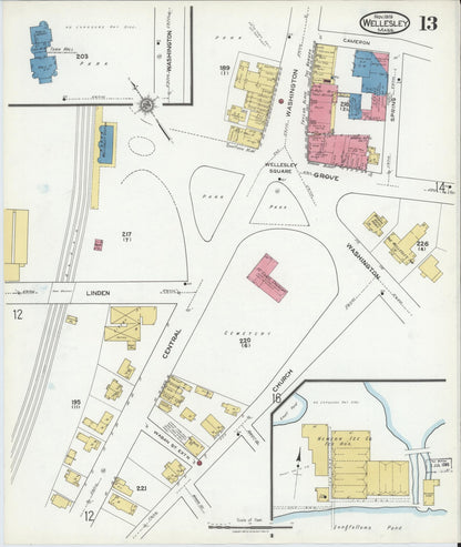 Sanborn Fire Insurance Map from Wellesley, Norfolk County, Massachusetts (1919), Sheet #0013 - Complete Map Set gallery image, historic Sanborn map, vintage wall art, Massachusetts Massachusetts