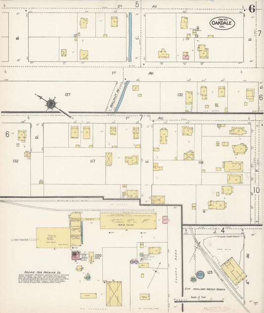Sanborn Fire Insurance Map from Oakdale, Stanislaus County, California (1912), Sheet #0006 - Historic Sanborn Fire Insurance Map Print, vintage old map wall art, antique decor, genealogy gift, California California map