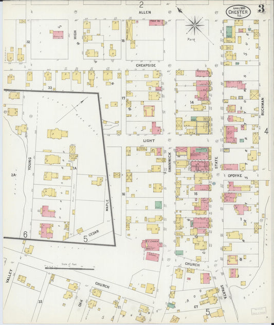 Sanborn Fire Insurance Map from Chester, Randolph County, Illinois (1899), Sheet #0003 - Historic Sanborn Fire Insurance Map Print, vintage old map wall art, antique decor, genealogy gift, Illinois Illinois map