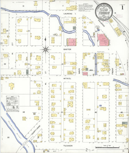 Sanborn Fire Insurance Map from Starbuck, Columbia County, Washington (1909), Sheet #0001 - Complete Map Set gallery image, historic Sanborn map, vintage wall art, Washington Washington