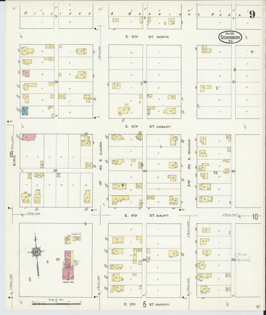 Sanborn Fire Insurance Map from Dickinson, Stark County, North Dakota (1913), Sheet #0009 - Historic Sanborn Fire Insurance Map Print, vintage old map wall art, antique decor, genealogy gift, North Dakota North Dakota map