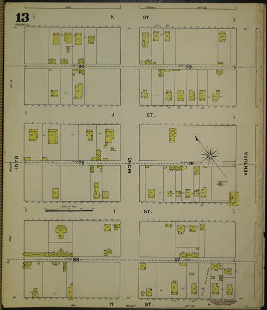 Sanborn Fire Insurance Map from Fresno, Fresno County, California (1888), Sheet #0013 - Historic Sanborn Fire Insurance Map Print, vintage old map wall art, antique decor, genealogy gift, California California map