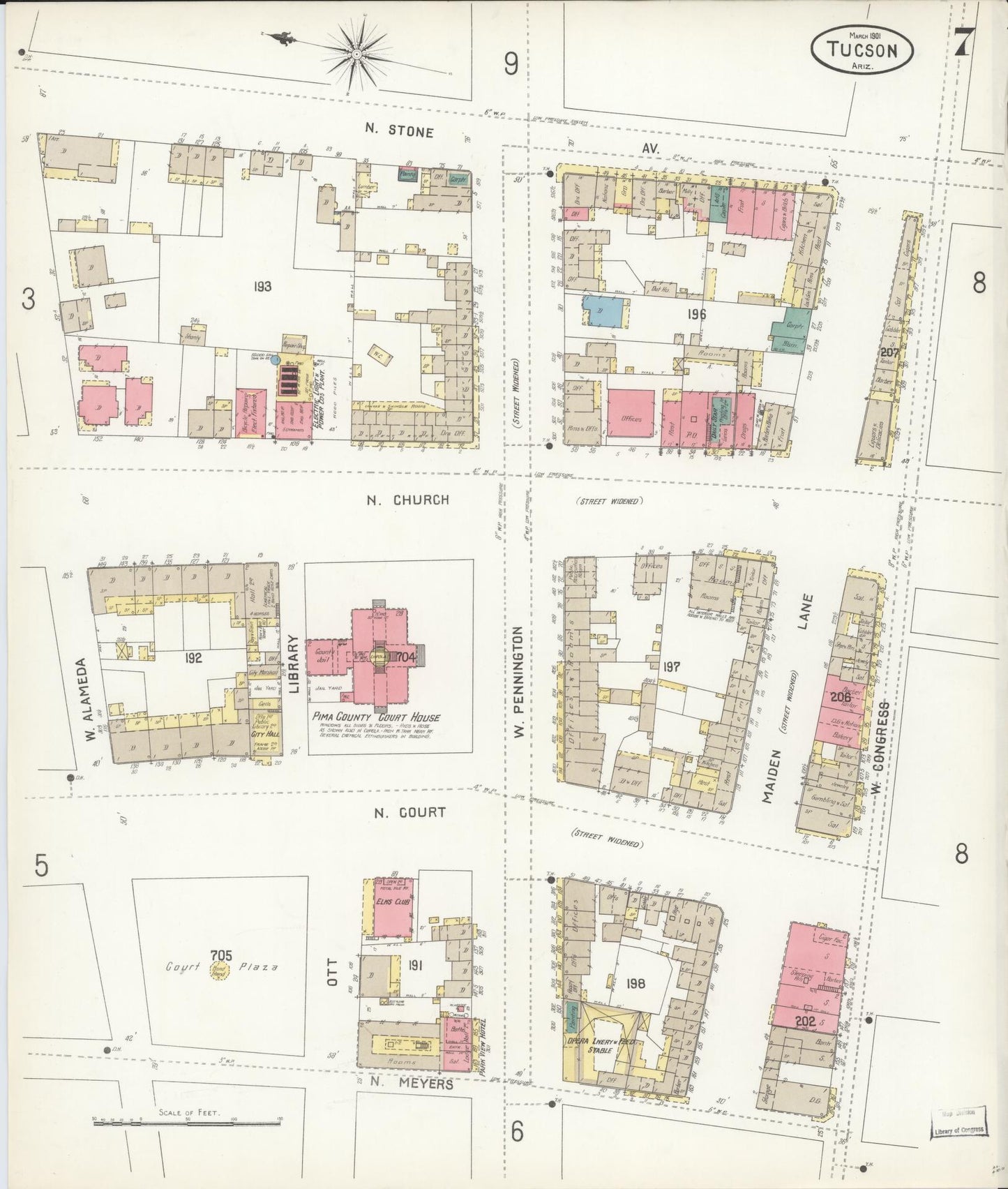 Sanborn Fire Insurance Map from Tucson, Pima County, Arizona (1901), Sheet #0007 - Complete Map Set gallery image, historic Sanborn map, vintage wall art, Arizona Arizona