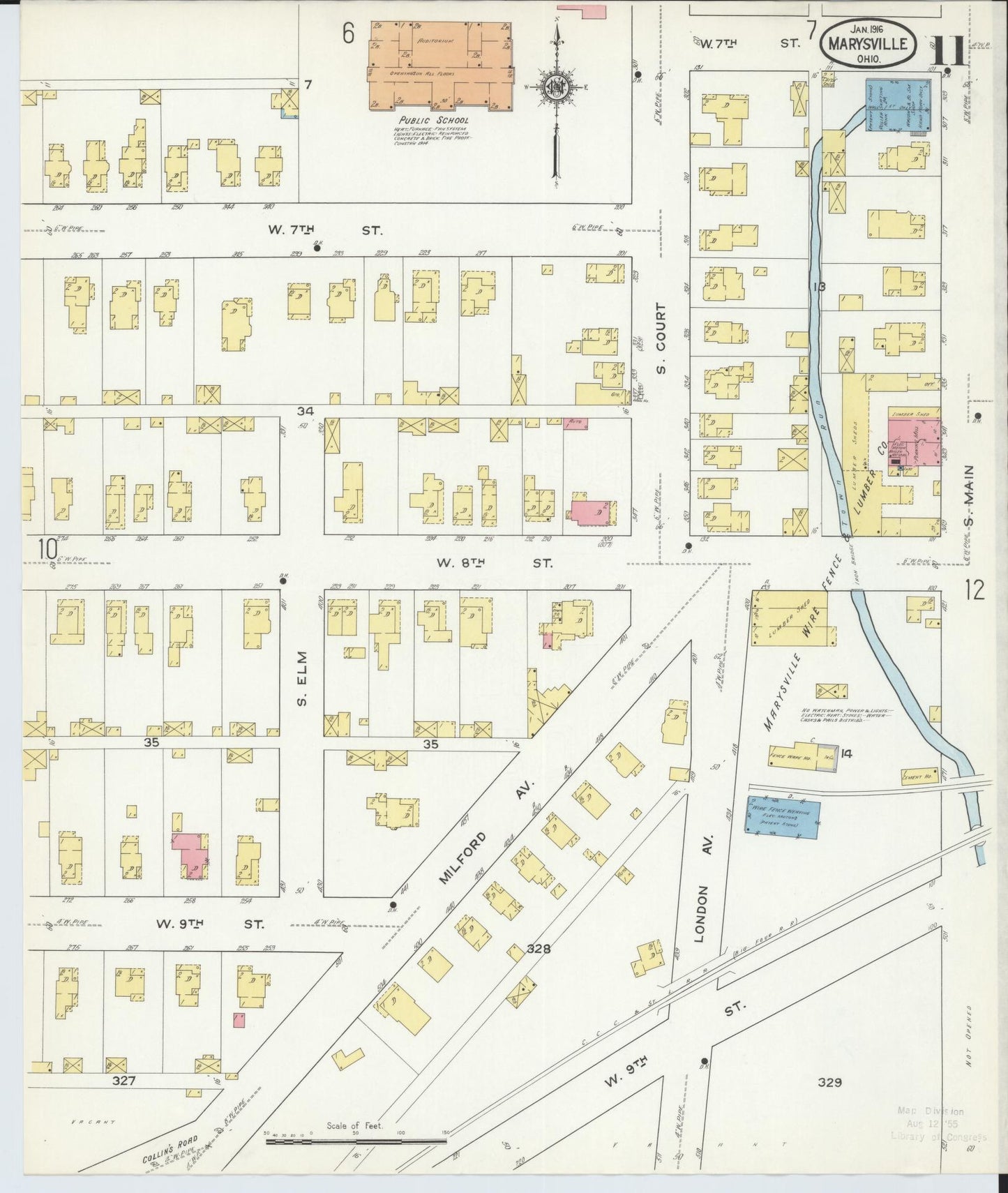 Sanborn Fire Insurance Map from Marysville, Union County, Ohio (1916), Sheet #0011 - Historic Sanborn Fire Insurance Map Print, vintage old map wall art, antique decor, genealogy gift, Ohio Ohio map
