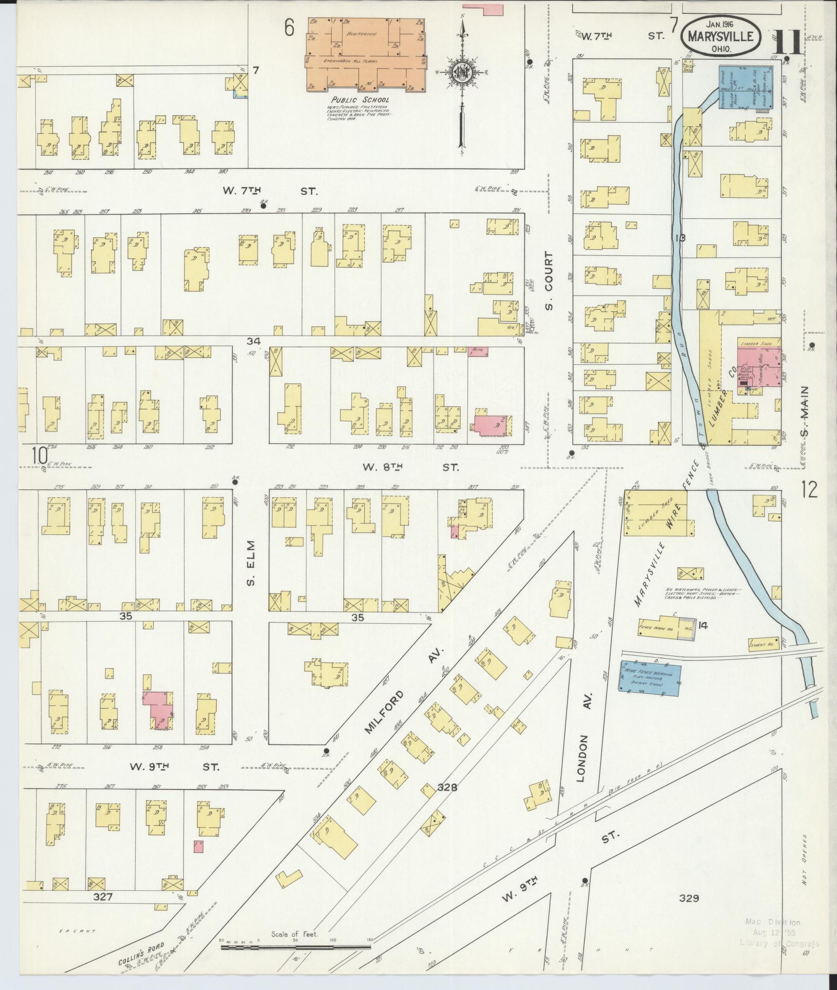 Sanborn Fire Insurance Map from Marysville, Union County, Ohio (1916), Sheet #0011 - Historic Sanborn Fire Insurance Map Print, vintage old map wall art, antique decor, genealogy gift, Ohio Ohio map