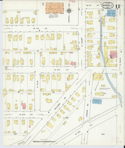 Sanborn Fire Insurance Map from Marysville, Union County, Ohio (1916), Sheet #0011 - Historic Sanborn Fire Insurance Map Print, vintage old map wall art, antique decor, genealogy gift, Ohio Ohio map