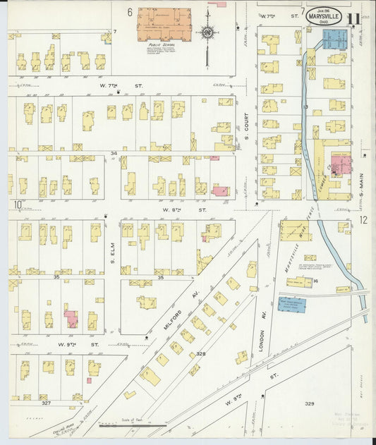 Sanborn Fire Insurance Map from Marysville, Union County, Ohio (1916), Sheet #0011 - Historic Sanborn Fire Insurance Map Print, vintage old map wall art, antique decor, genealogy gift, Ohio Ohio map