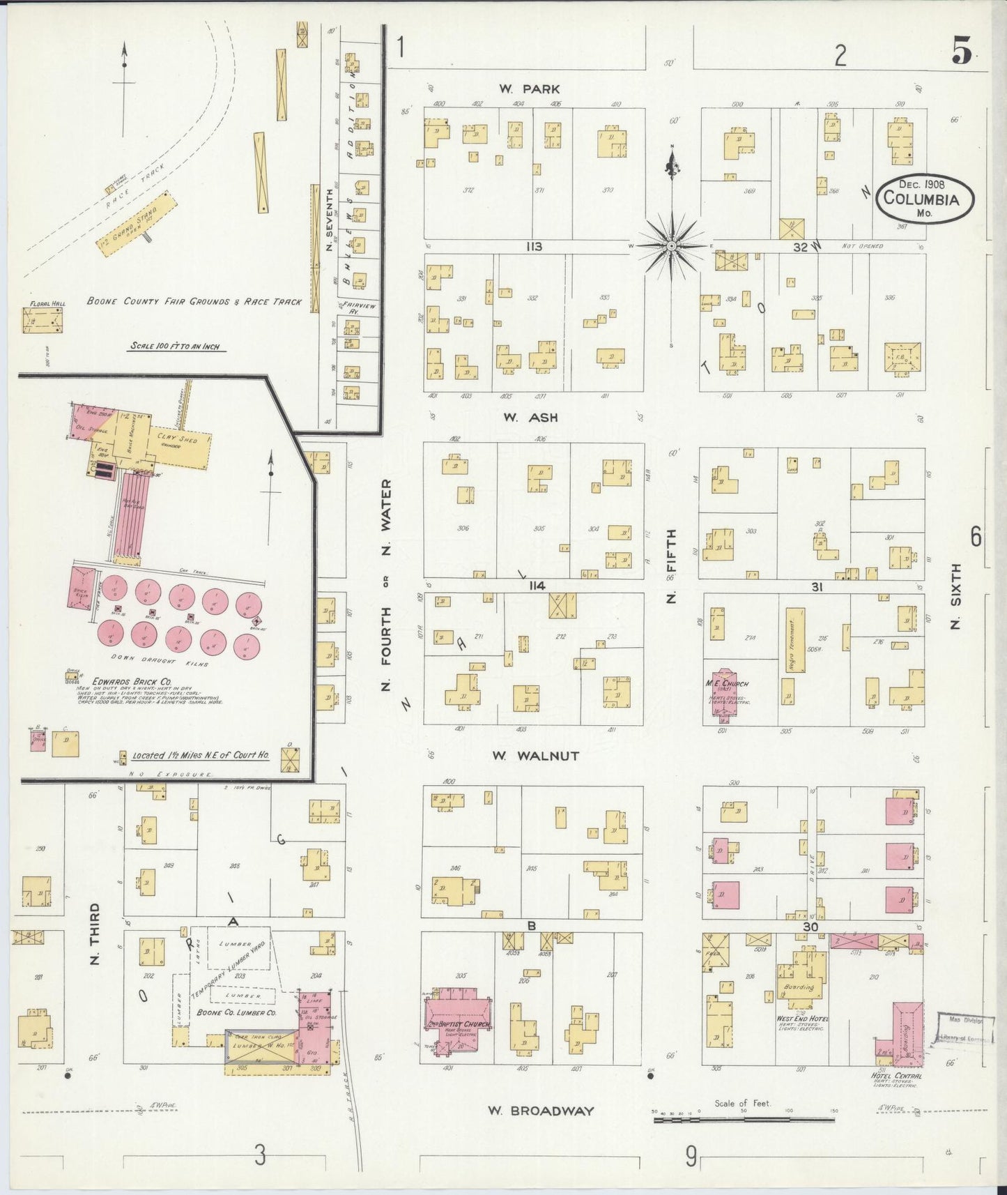 Sanborn Fire Insurance Map from Columbia, Boone County, Missouri (1908), Sheet #0005 - Complete Map Set gallery image, historic Sanborn map, vintage wall art, Missouri Missouri