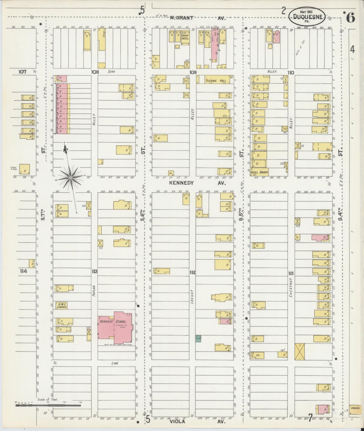 Sanborn Fire Insurance Map from Duquesne, Allegheny County, Pennsylvania (1901), Sheet #0006 - Historic Sanborn Fire Insurance Map Print, vintage old map wall art, antique decor, genealogy gift, Pennsylvania Pennsylvania map
